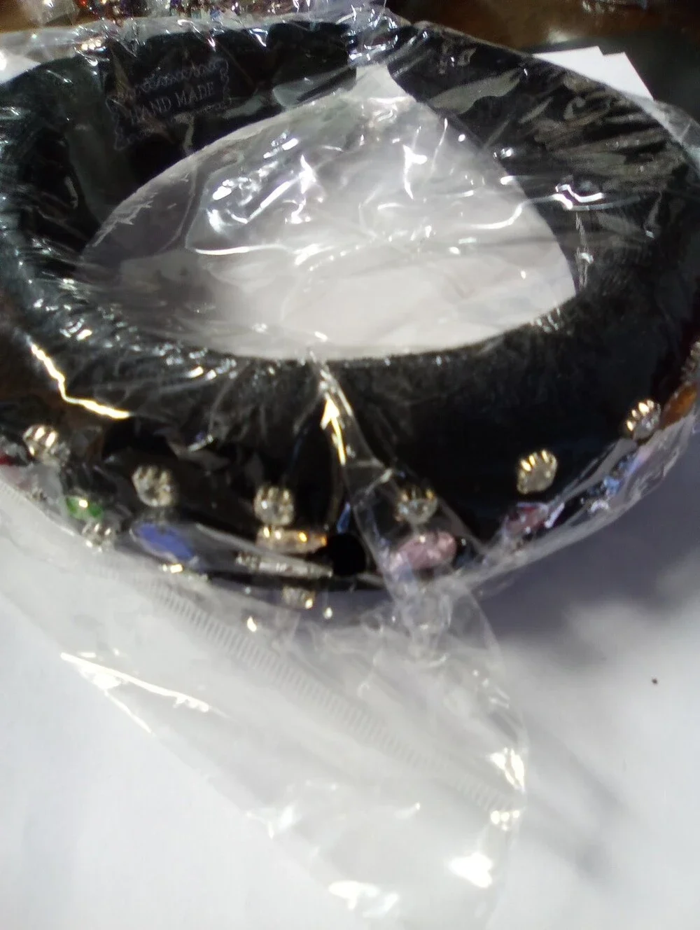 Embellished Black Padded Headband with Crystal Accents